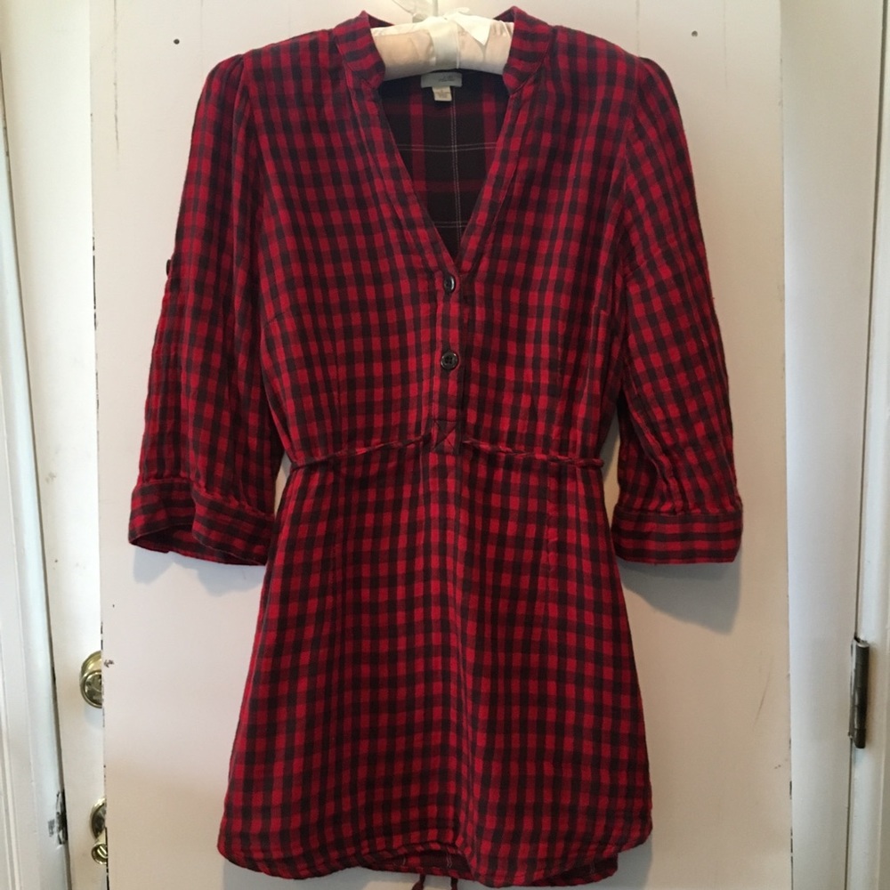 Red and Black Plaid Anthropologie Tunic